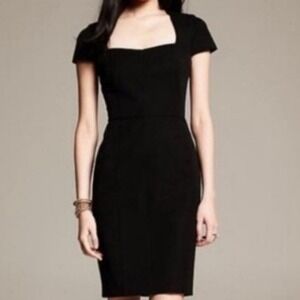 BANANA REPUBLIC NWT Size 2 Black Sloan Midi Dress Stretch Career Workwear Classy